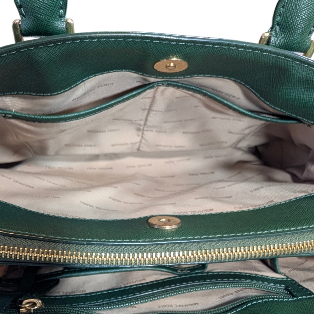 Michael Kors Green Savannah Large Saffiano Leather Satchel Crossbody Bag. - Picture 7 of 16